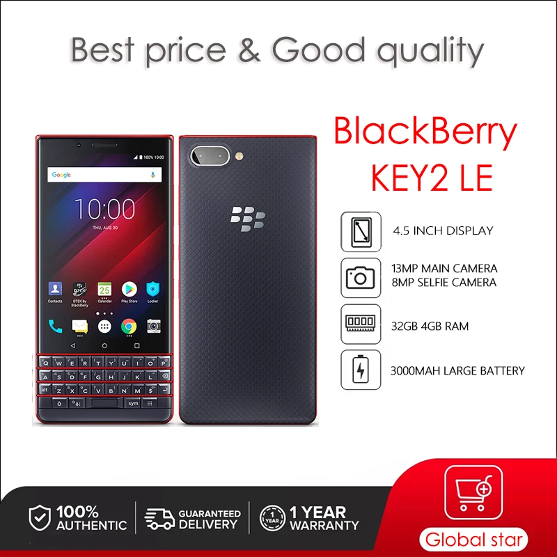 Blackberry Key2 Le Ricondizionato-Originale Octa-Core 13 Mp 4.5 "3500 Mah 3Gb Ram 32Gb Rom 3G 4G Lte Cellulare