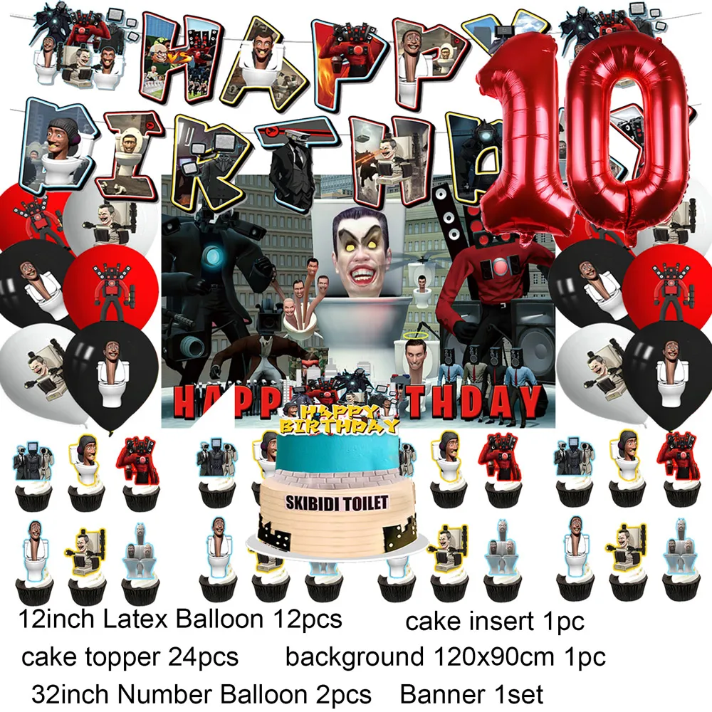 Skibidi Toilette Thema Geburtstags feier Dekoration liefert Banner Kuchen Topper Ballon Kampf Roboter Monitor Baby party Jungen Geschenke – Detail 17