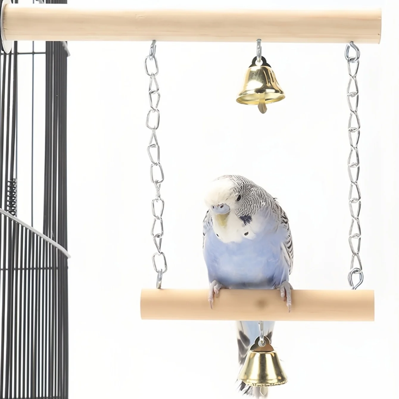 Double Layered Wood Swing Bridge Toy with Bell Pet Bird Training Grinding Parrot Stand Rack Swing Toy Perches Cage Accessories