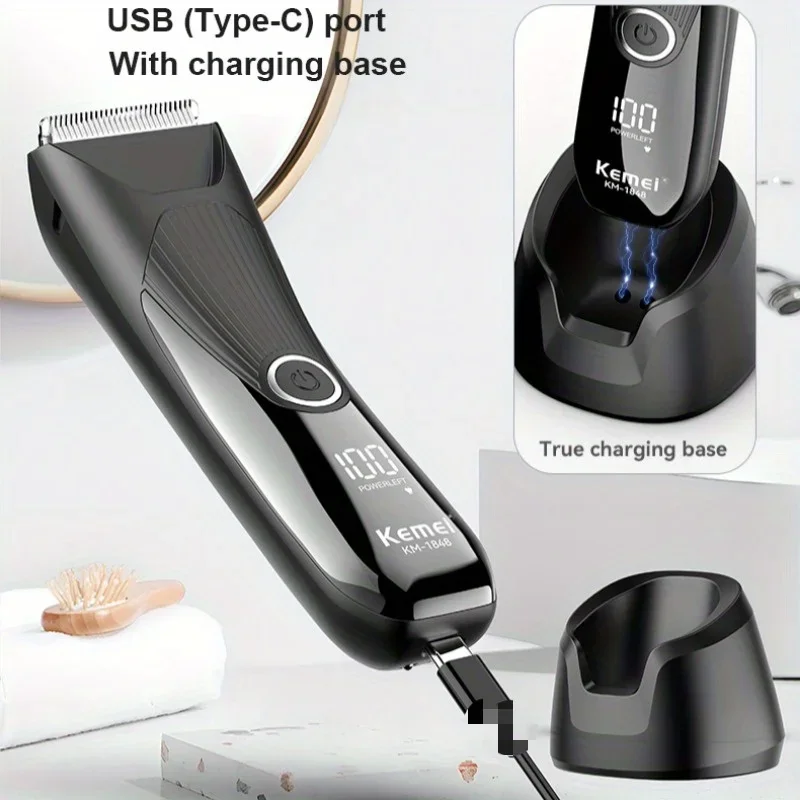KEMEI km-1848 unisex electric hair clipper with base for home use, rechargeable USB charging 5