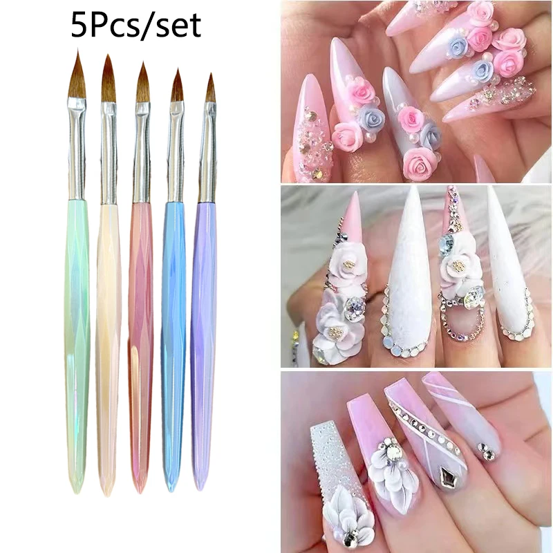 5pcs/Set New Nail Pen Macaron Color Acrylic Pole Color Smudge Pen Thread Carving Set Nail Set