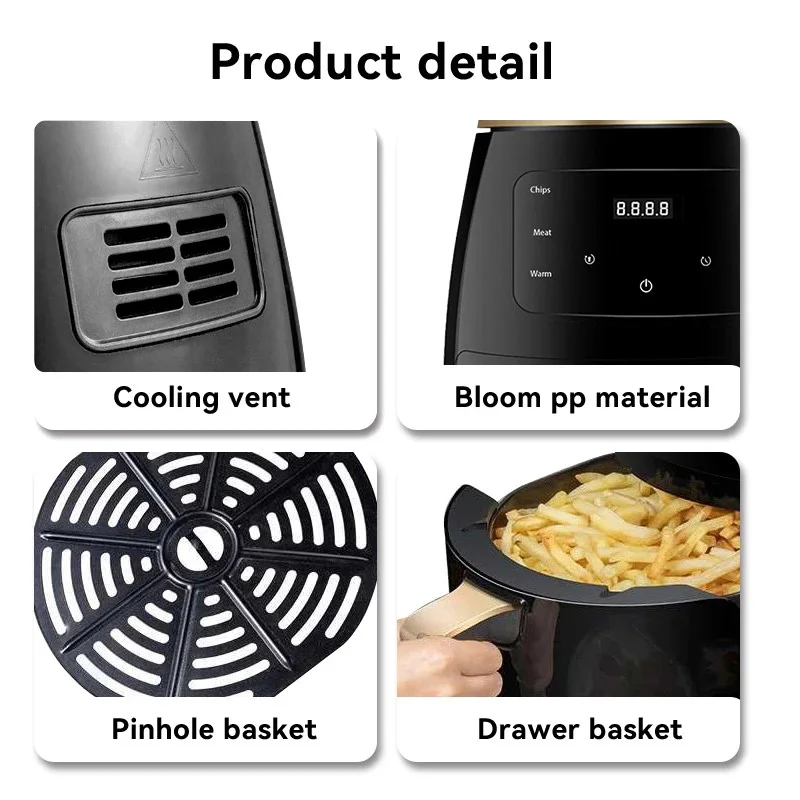 Multifunction 1400W Air Fryer 4.5L Oil Free Health Cooker Touch LCD Display No-Stick Pan Fry Bake Heating Roast Kitchen Machine 5