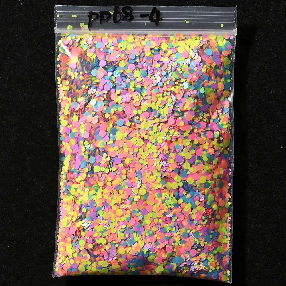 Nail Glitter 50g/bag Neon Mixed Size Circle Sequins For DIY Nail Art