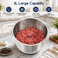 Hachoir Électrique Multi-Vitesses Grande Capacité avec Bol en Acier Inoxydable, Hachoir Alimentaire 5 Lames, Processeur pour Viande, Légumes, Ail, Oignon, Cuisine Domestique 5