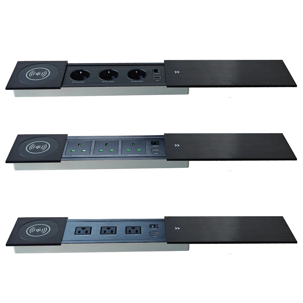MANLEIKE Table Hidden Socket Embeded Sliding Cover Desktop Outlet Conference Office Socket With wireless charge,Network,Hdmi 1