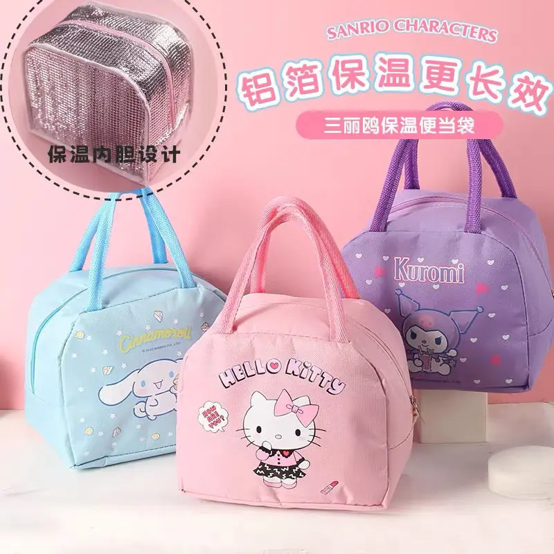 

Kawaii Sanrio Bento Bag Hello Kitty Kuromi Cinnamoroll Cartoon Cute Tote Bag Girl Heart Lunch Box Bag Snack Bag Gift for Kids
