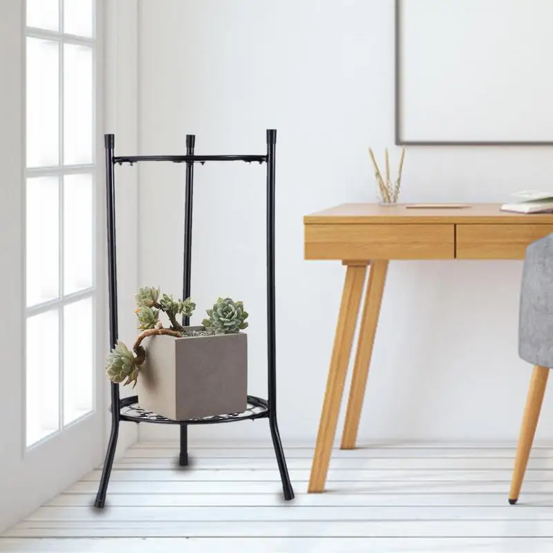 2-Tiered Tall Plant Stand Metal Plant Shelf Supports Rack For Indoor Outdoor Home Decoration Flower Pot Garden Decor