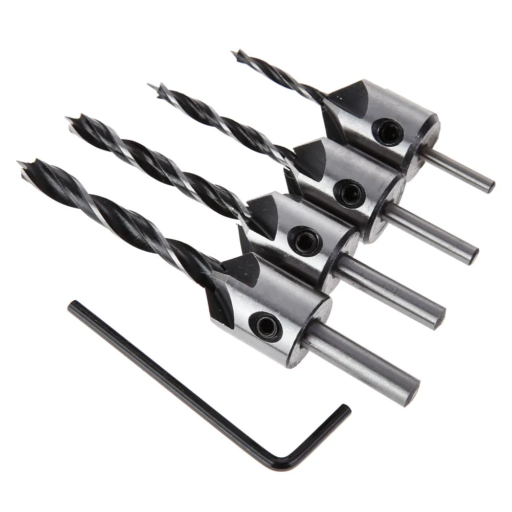 4 PCS Screw Chamfering Drill Bit 3-6mm HSS Hole Opener Tool Set 5 Flute Countersink Drill Bit Set Reamer Woodworking Chamfer