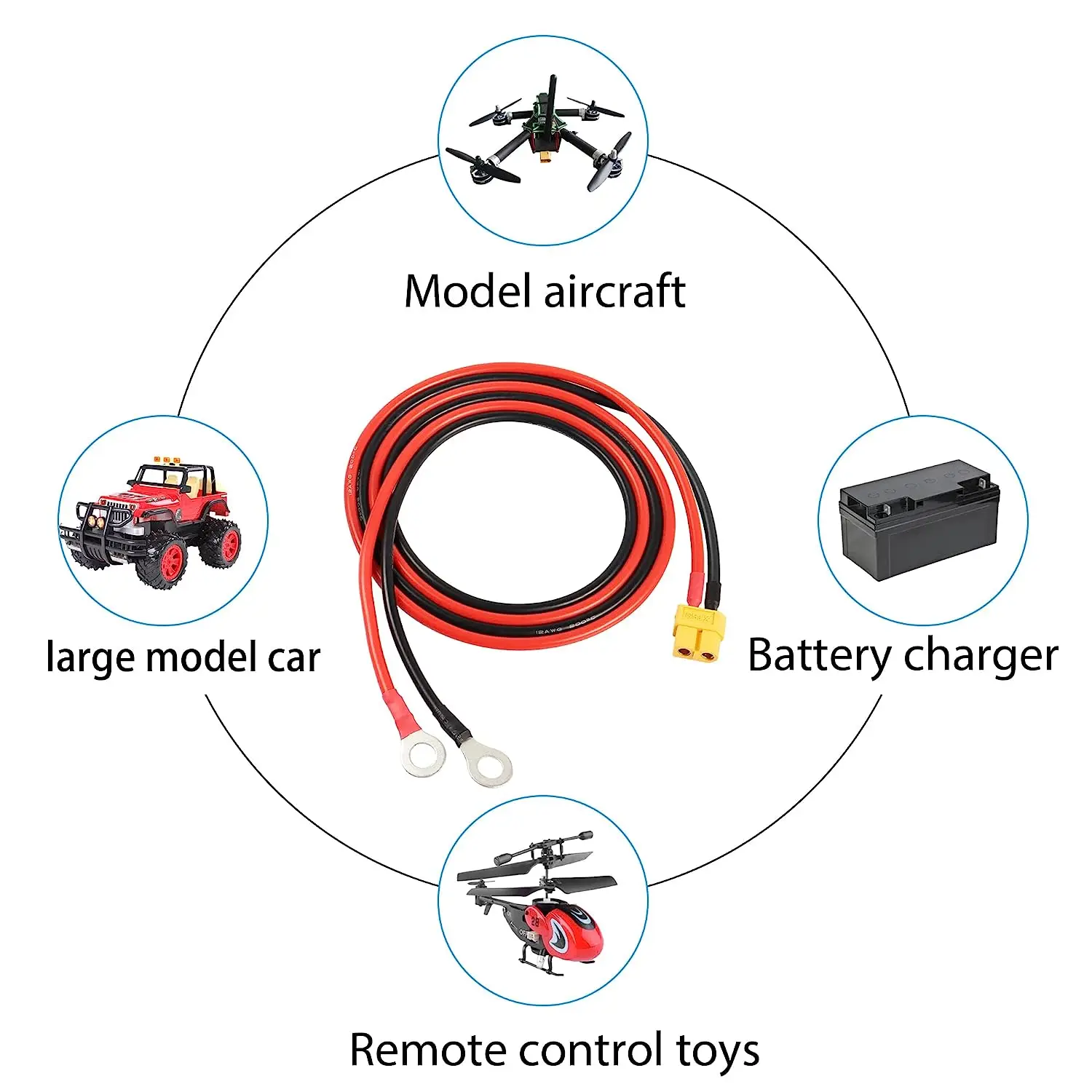 XT60 to O Ring Terminal Cable,XT60 Female to O Ring Connector Cable,with 1M 12AWG Silicon Wire,for RC Lipo Battery FPV Racing