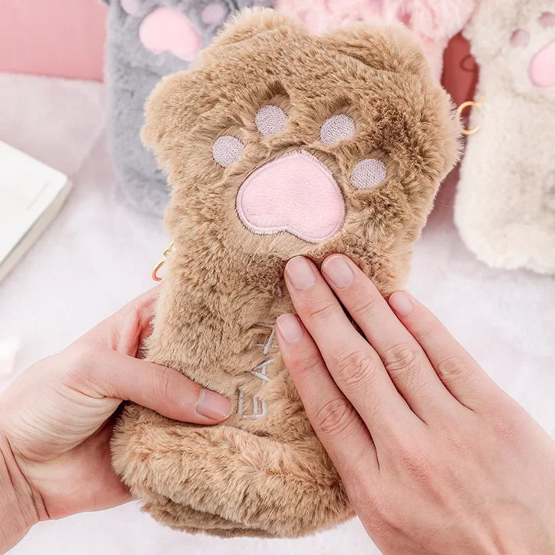 Kawaii 부드러운 고양이 발 연필 가방 대용량 연필 케이스 보관 주머니 지퍼 가방 학교 문구 사무용품으로 돌아 가기