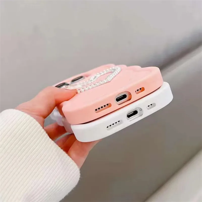 Coque arrière en silicone souple pour Xiaomi Redmi Note 13 Pro, Note 12, Note 11, 11s, Note 10 Pro, 10A, 10C, 12C, motif cœur et diamant perlé_voghion.com
