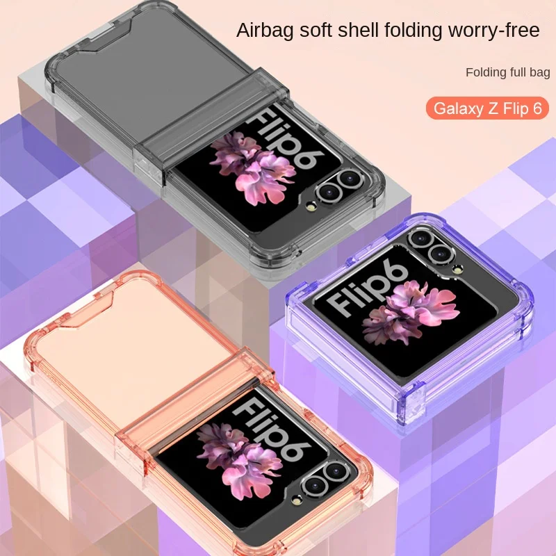 Crystal Clear Airbag Ring Phone Case with Hinge Strap and Stand – Shockproof Silicone Cover