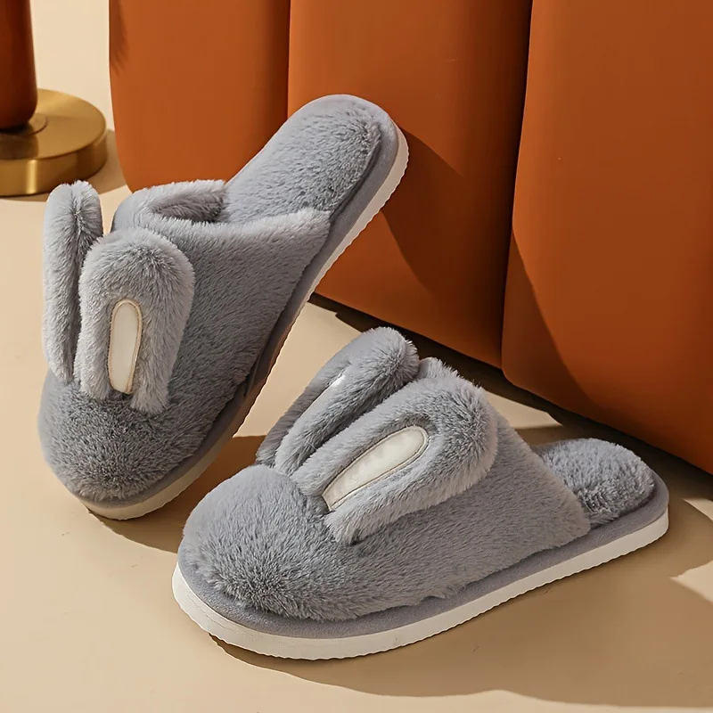 Women Cotton Slippers 2024 Winter Plush Cute Rabbit Comfortable Anti Slip Home Indoor Floor Warm Cartoon Slippers Chanclas Mujer 2