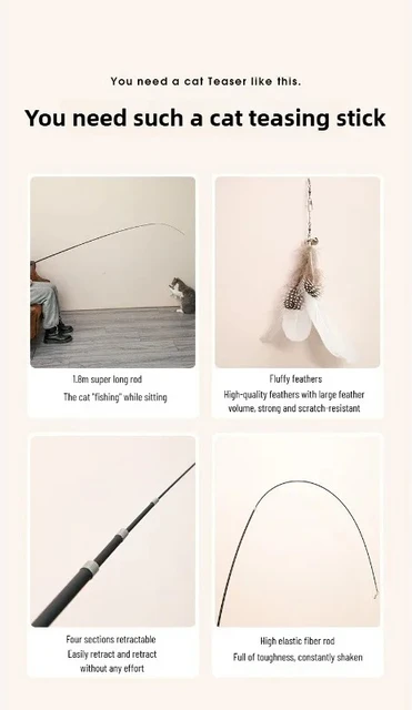 Extended telescopic cat stick Cat Toys 1.8m Scratch Resistant Pet Accessories Telescopic Fishing Rod with Feather for Active Cat 5