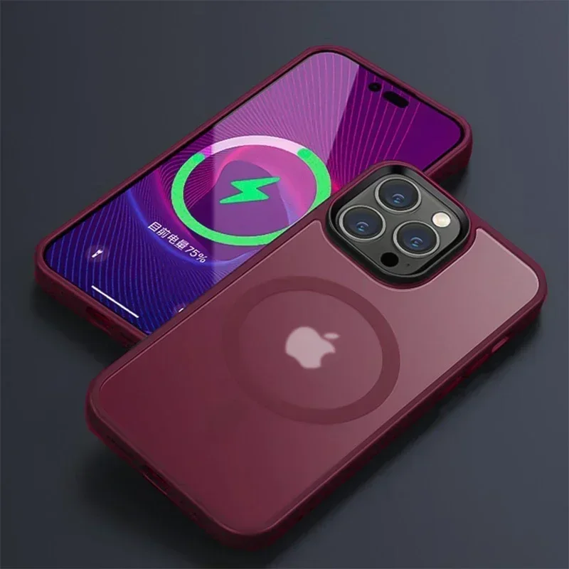 thumbnail image 1 of Magnetic Luxury Matte Shockproof Translucent Armor Case For iPhone 15 14 13 12 11 Pro Max Plus Magsafe Hard PC Bumper Cover, 1 of 5