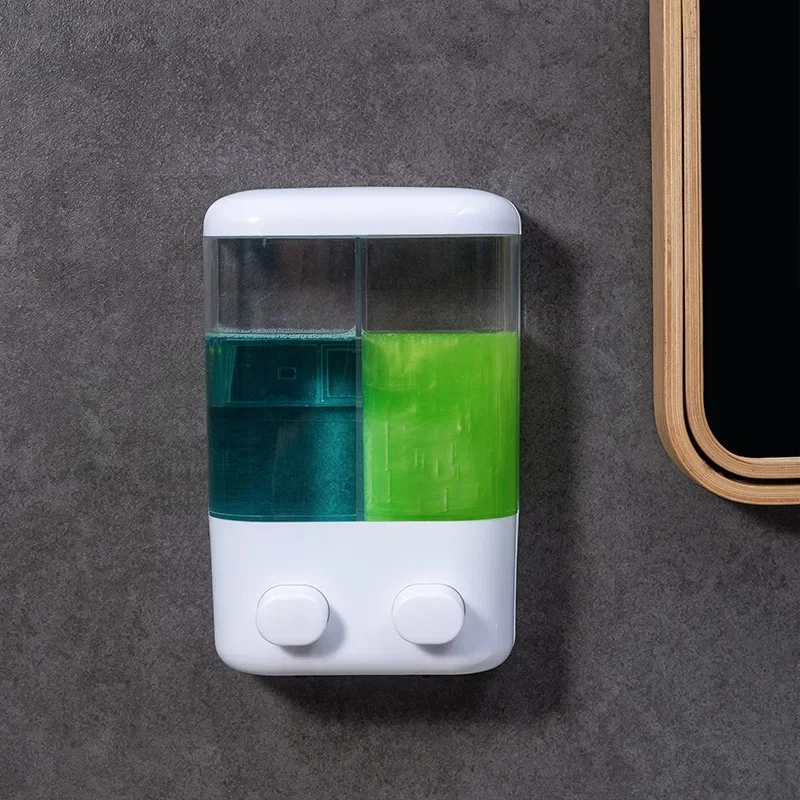 New Bathroom Non-punching Manual Press Soap Dispenser Wall Hanging Traceless Paste Disinfectant Bottle Transparent Divided 3