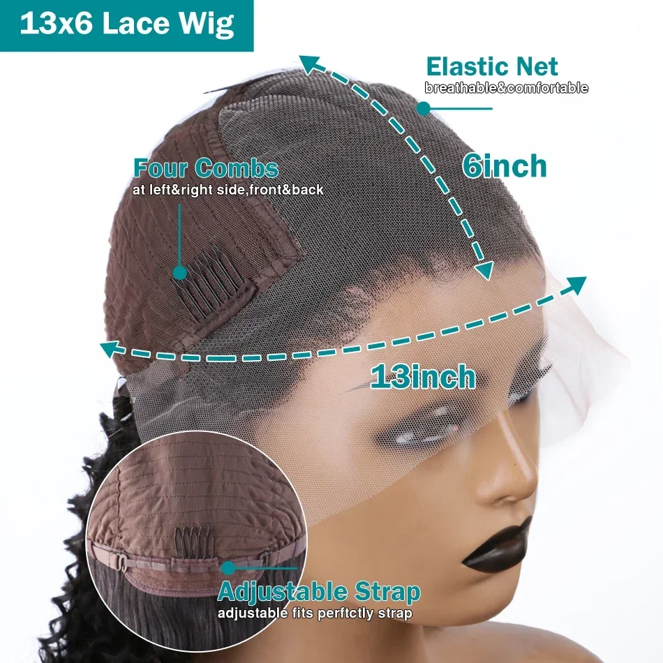 Brazilian Loose Deep Wave 13x6 Lace Frontal Human Hair Wigs 180% Transparent Water Curly Short Bob Wig Remy T Part For Women