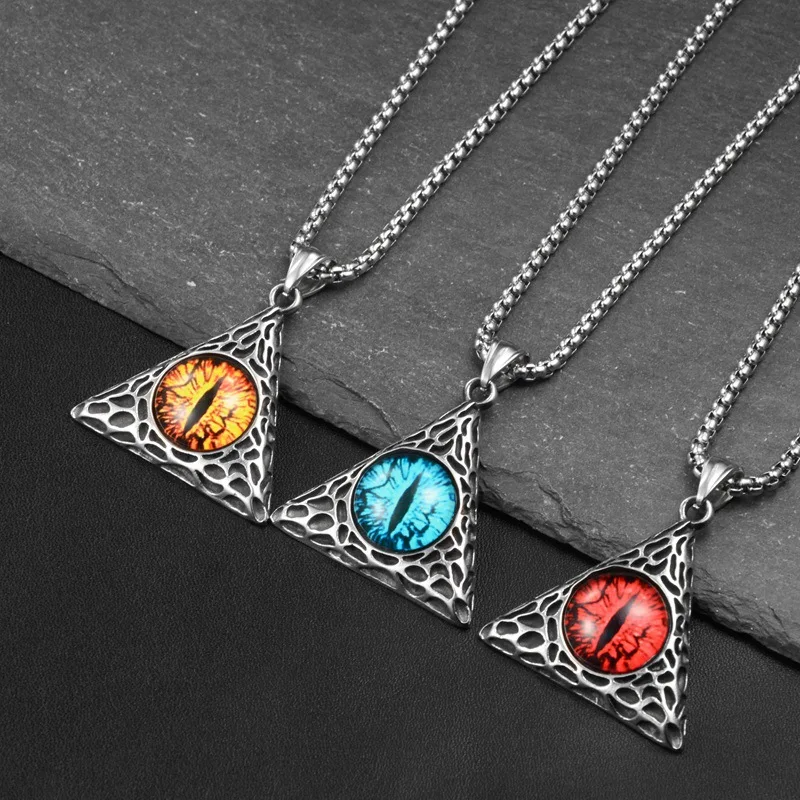 

European and American Retro Hip-hop Personality Trend Hell Triangle Demon Eye Stainless Steel Pendant Necklace Pendant