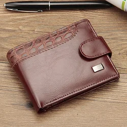 Men's Patchwork Leather Trifold Wallet with Coin Pocket and Card Holder (Brown)