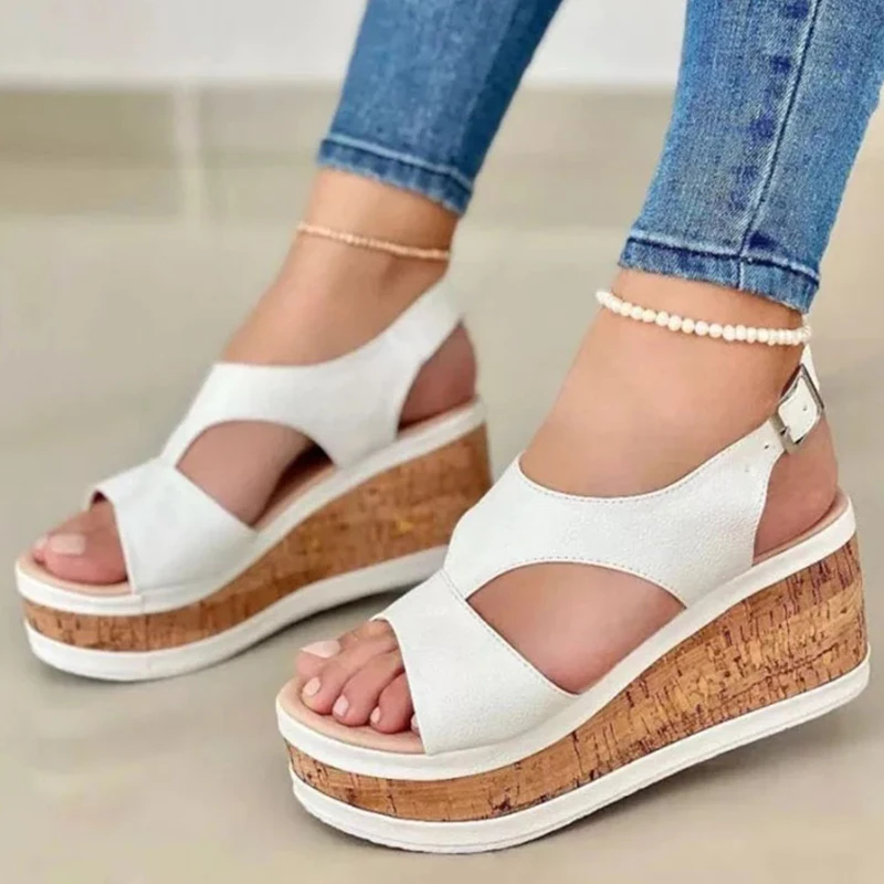 

Сандалии женские с открытым носком, босоножки в стиле ретро, однотонная обувь на танкетке, повседневная обувь, лето 2022