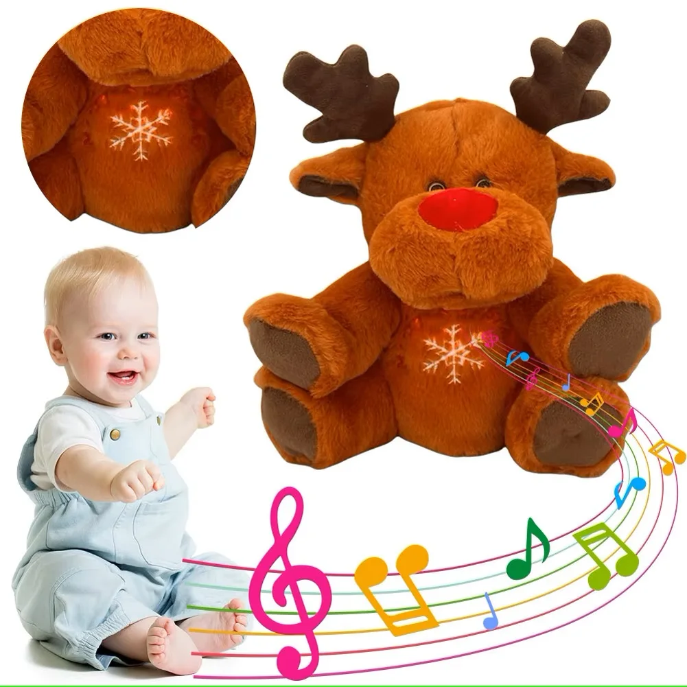 Santa breathing reindeer plush light up soothing elk deer lullaby breathing stuffed animal 4 gear anxiety relief Christmas gifts