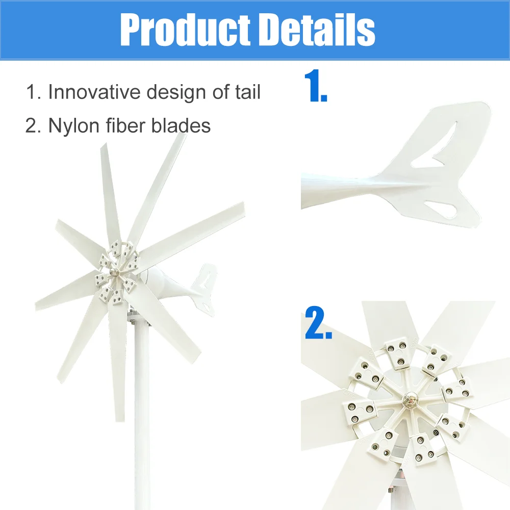 Solar Wind Generator 2000W High Efficiency Wind Turbine Generator 12V 24V 48V Horizontal Axis Windmill Free Energy Power Factory For Home Use 220V