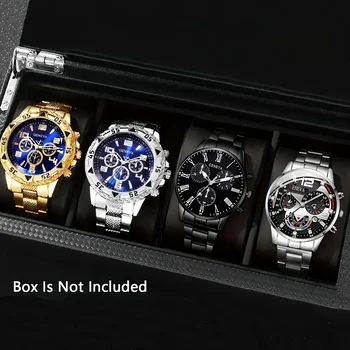 4pcs/1pcs fashionable men's quartz watch - stainless steel strap, round zinc alloy case, electronic sports 1