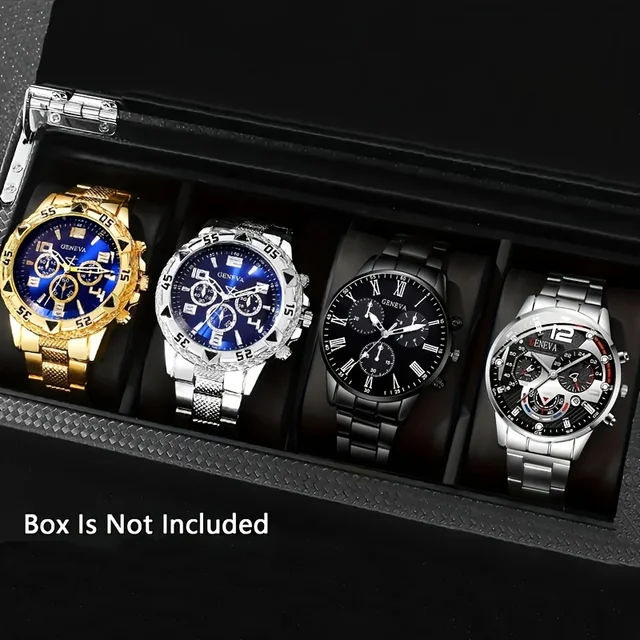4pcs/1pcs fashionable men's quartz watch - stainless steel strap, round zinc alloy case, electronic sports 1
