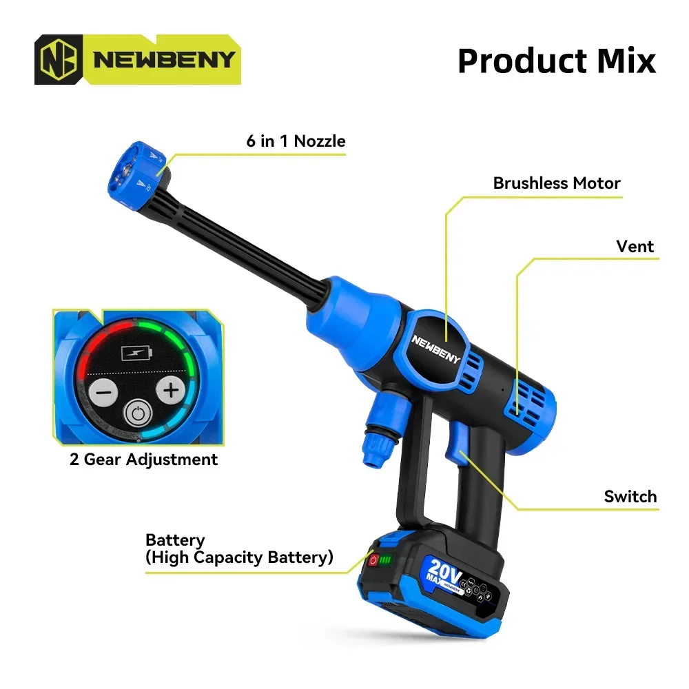 Brushless 200Bar High Pressure Washer Gun 6 IN 1 Cordless Efficient Car Garden Washing Power Tools For Makita 18V Battery 5