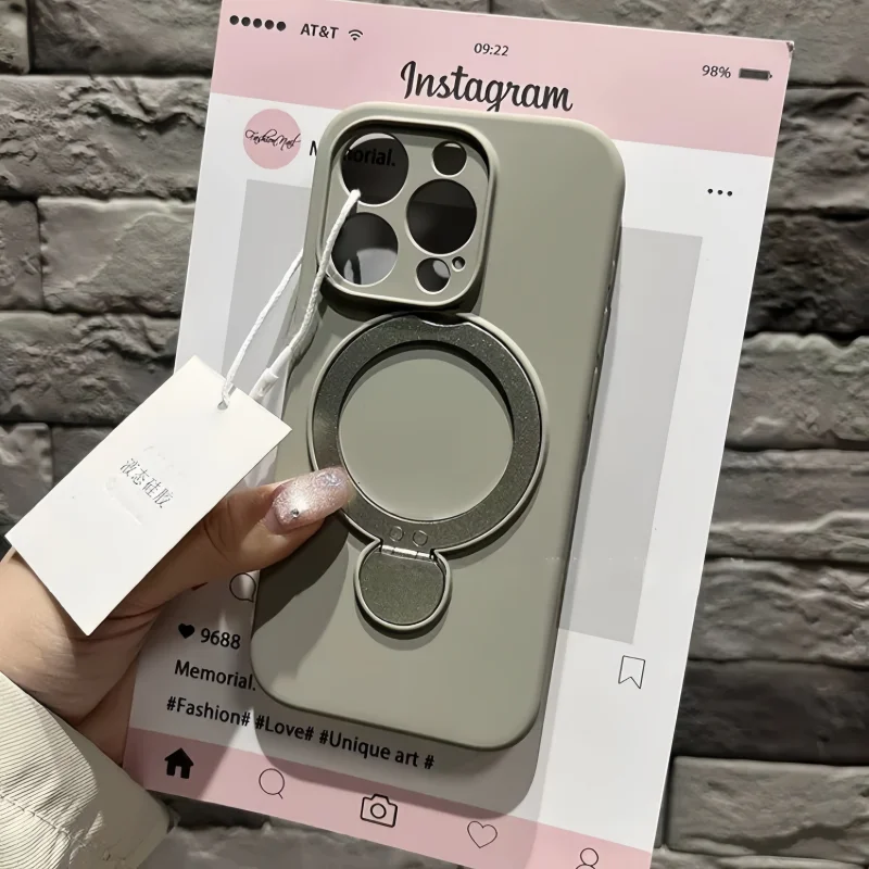 Enhanced Silicone Magnetic Case with 360° Rotating Ring Holder and Kickstand