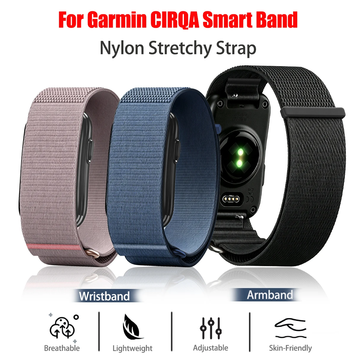 Nylon Woven Adjustable Loop Strap for Sports Fitness Tracker - Replacement Wristband for Men and Women