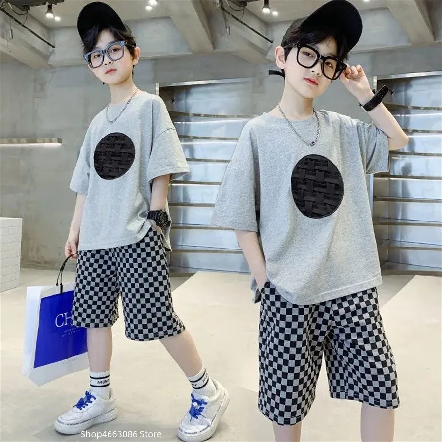 

Fashion Summer Teenage Boy Clothes Boys for 4 6 8 10 12 14 Year Korean Casual T-Shirt Shorts 2Pcs Sets Funny Fashion Summer Teen