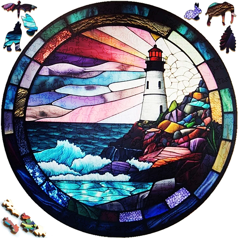 Mysterious Wooden Puzzles Colorful Coast Lighthouse Irregular Shape Puzzle Board Set Decompression Puzzle Toys for Adults Family creative wooden puzzles fruit grocery store irregular shape puzzle board set decompression puzzle toys for adults family games