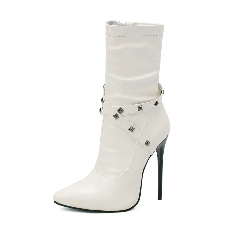 Women's Pointed Toe Ankle Boots - Stiletto Mid Heel With Zipper, Synthetic, Sizes 35-46 (US 5-15)