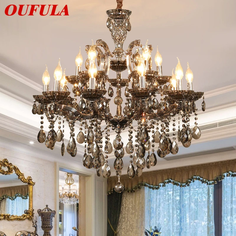 

OUFULA LuxuriousCandle Pendent Lamp European Style Crystal Lamp Art Living Room Restaurant Villa Staircase Duplex Building