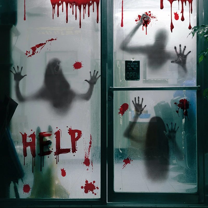 Halloween stickers wall stickers toilet stickers horror blood hand print door window bathroom shadow glass female ghost wall decal decor