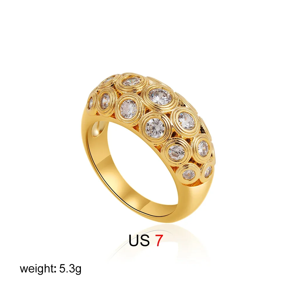 Exquisite Stylish Sparkling Circle Rhinestone Chunky Finger Rings 18K Gold Plated Non Tarnish Polished Stainless Steel Wed Ring