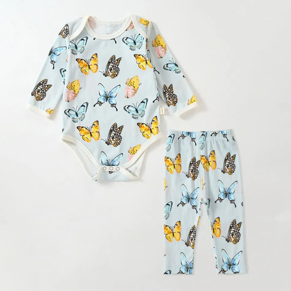 Baby Wrap Clothes Ins Nordic new Romper Infant Boy Girl Cotton Printed Long-Sleeved Trousers Spring Autumn Two-Piece Set