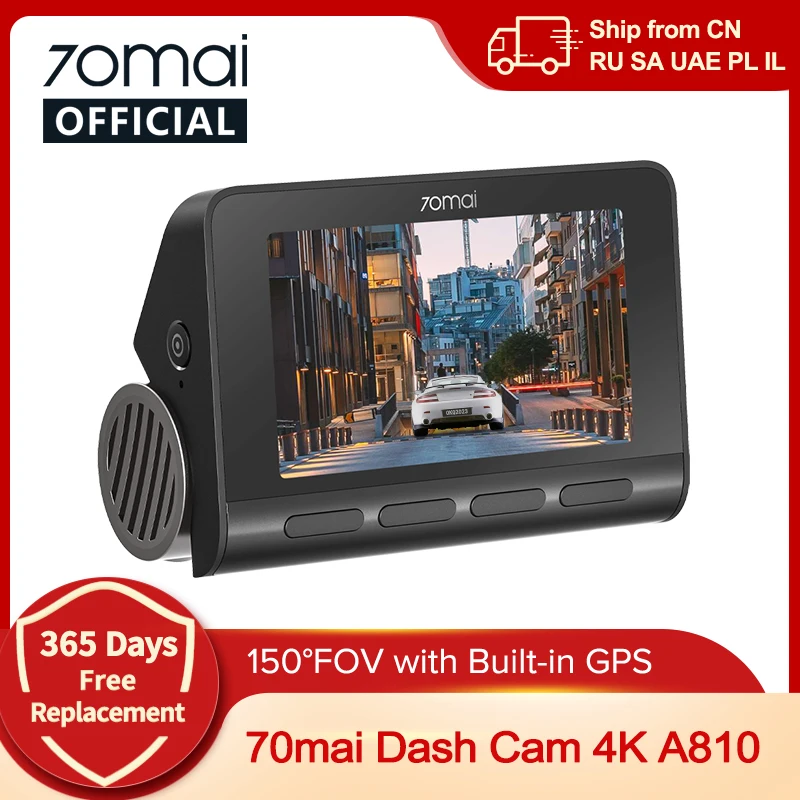 70mai 4K Dash Cam A810 HDR Built-in GPS ADAS 24H Parking 4G