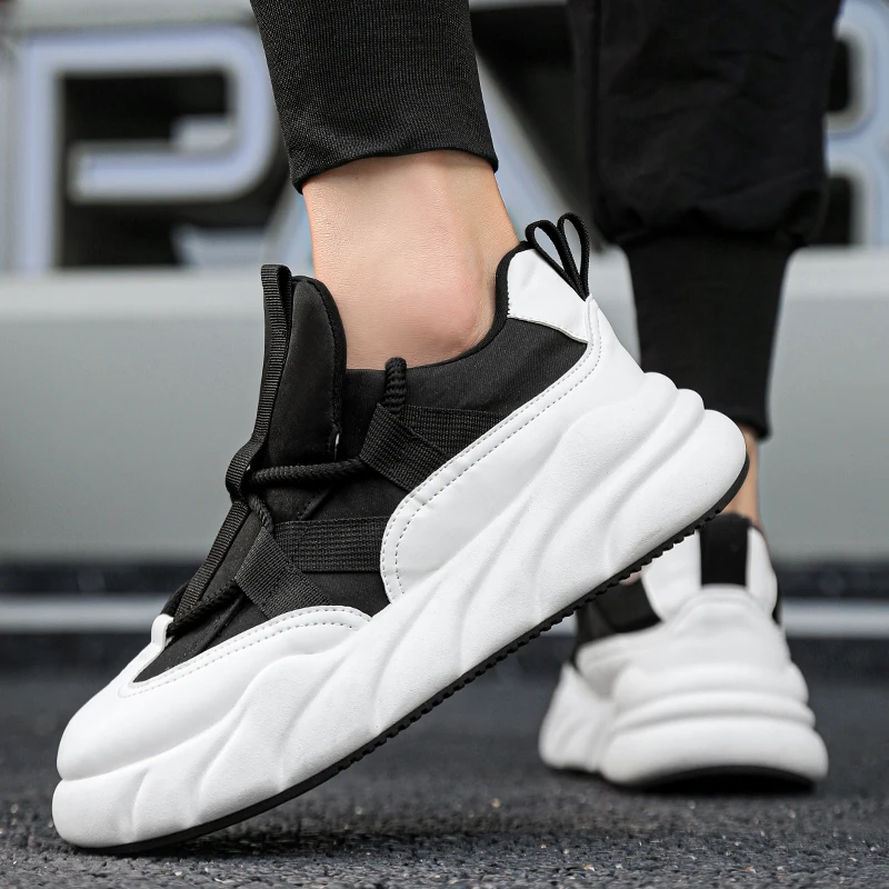 New Trend Thick Sole Bread Shoes Men Casual Shoes Non-Slip Running Platform Sport Shoes Comfortable Student Board Shoes Sneakers 5