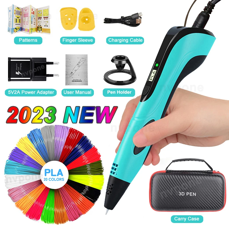 New 3D Pen 3D Priting Newest Design for Children Kids Creative Diy Pens Birthday Gift with Pla Filament Portable Travel Case newest 3d printing pen for children low temperature 3d drawing pen compatible pla filament toys for kids gift diy drawing pen