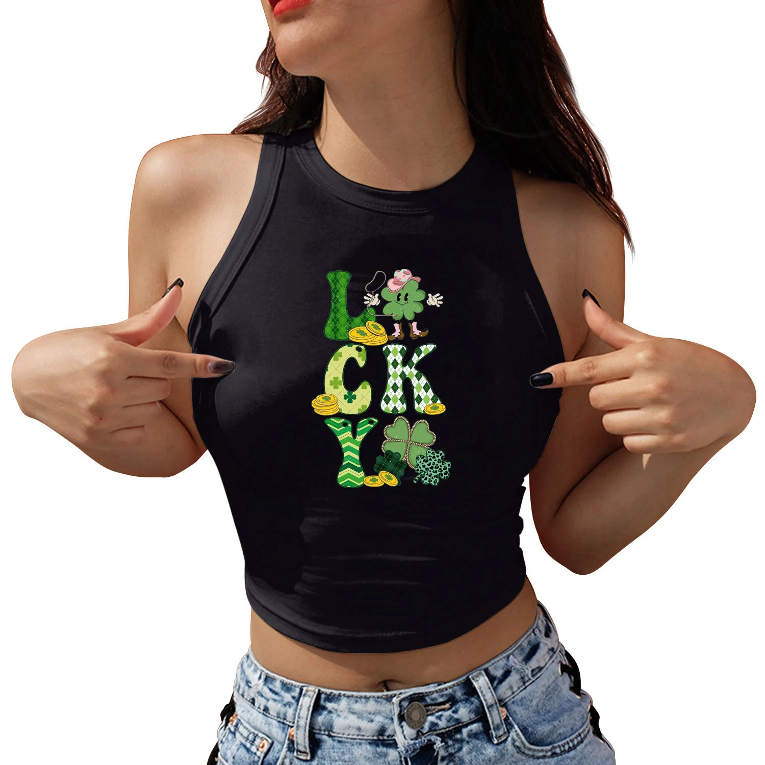 Nadanbao St. Patrick's Day Love Damen Crop Top Lucky Graphic Tank Tops Peace Love Irish Sexy ärmellose Shirts Y2K Kleidung – Detail 17