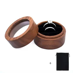 Customized Walnut Wood Round Ring Box with Clear Cover - Free Name and Date Engraving - Logo(send to seller) (B - 2 - Black)