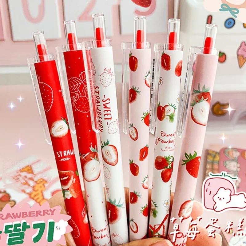 6 Pcs /lot Sweet Strawberry Press Gel Pen Rollerball Pen 0.5mm