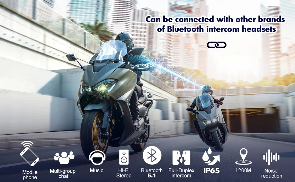 Xinowy v6 plus motorrad helm bluetooth headset intercom 1200m sprechanlage kommunikator wasserdicht 6 fahrer – Detail 9