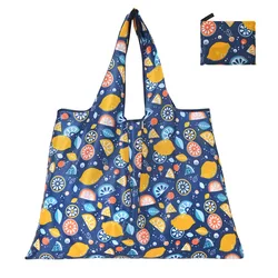 Eco - Friendly Foldable Reusable Shopping Bags - Large, Washable, Heavy - Duty Nylon Handbags (Lemon Fruit)