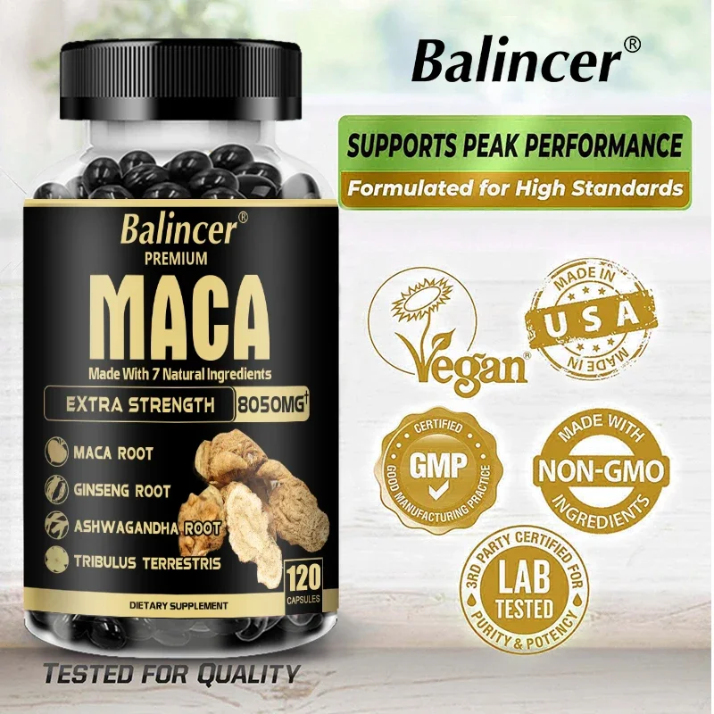 

Balincer Men's Energy Booster Maca Root and Ginseng supplements male endurance, performance, performance and vitality support