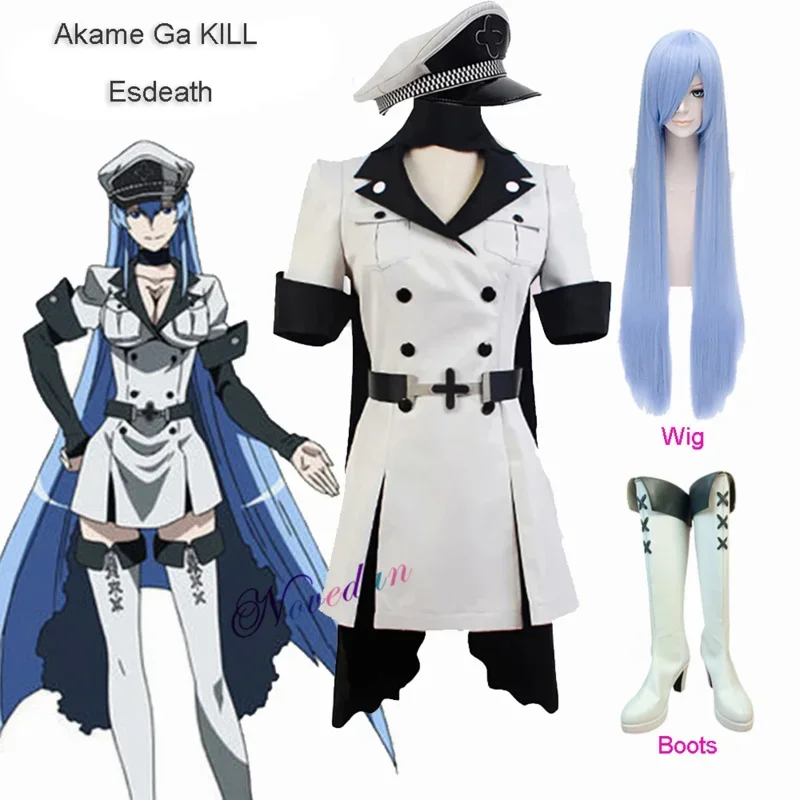 

Anime Akame Ga KILL Esdeath Empire General Uniform Hat Wig Boots Full Set Outfit Cosplay Costume Halloween Party Costume