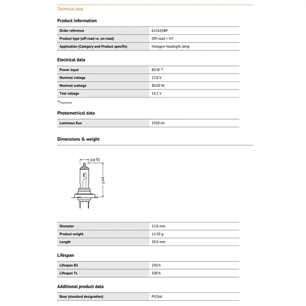 OSRAM 62261SBP H7 SUPER BRIGHT PREMIUM 12V 80W Off Road Car Halogen Headlight Auto Bulb Original Lamp OEM Quality 2