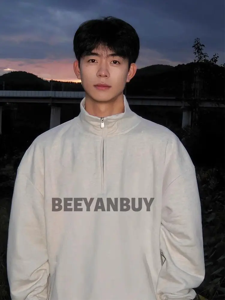 

Korean-style polo collar half-zip heavyweight sweatshirt men's high-end autumn and winter stand-up collar velvet jacket y2k tops